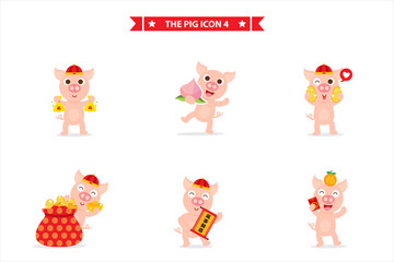 Chinese new year with cute pig icon