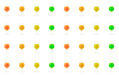 vertical bright row of green red orange and yellow drinks cafe bar design on a white background culinary base design