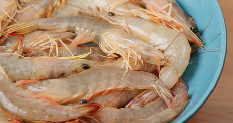 Stack of fresh raw uncooked shrimp