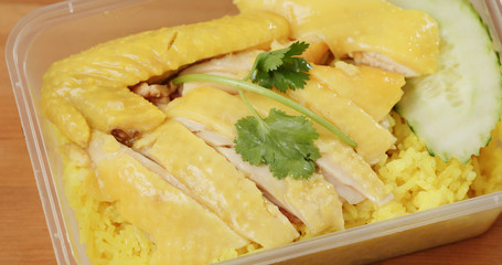 Chicken rice in take away box