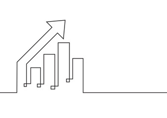 Continuous line drawing. Growing graph with arrow up. Business concept. Vector illustration