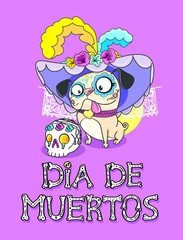 ilustración catrina pug día de muertos