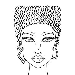 Doodle girls face. Womens portrait for adult coloring book. Vector illustration.
