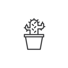 Cactus in pot outline icon. linear style sign for mobile concept and web design. Houseplant simple line vector icon. Home plant symbol, logo illustration. Pixel perfect vector graphics