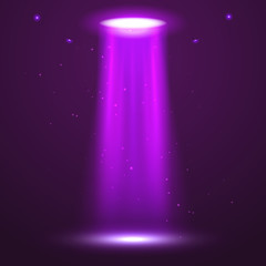 UFO light beam. Alien transport futuristic bright light in dark on transparent. UFO spaceship isolated glow effect design