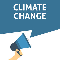 CLIMATE CHANGE Announcement. Hand Holding Megaphone With Speech Bubble