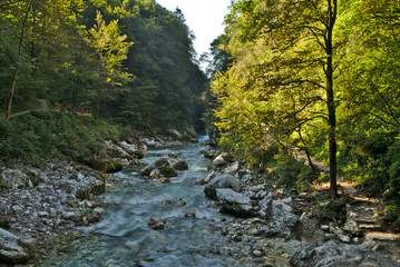 Scenic landscape in Tolmin gorge in Slovenia