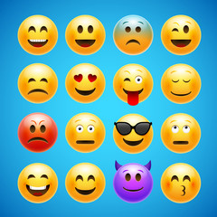 Vector emoticons emoji set. Smile face character for chat web. Funny emoticon