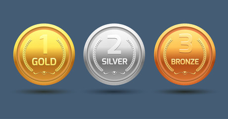 Award medal gold silver and bronze. Champion metal ward for winner. Vector achievement