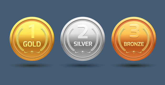 Award medal gold silver and bronze. Champion metal ward for winner. Vector achievement
