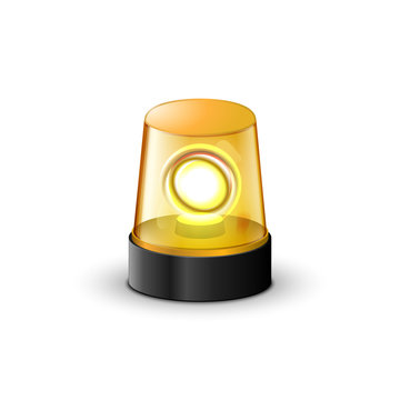 Yellow Flashing Police Beacon Alarm. Police Light Siren Emergency Equipment. Danger Flash Ambulance Beacon