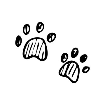 Hand drawn paws doodle. Sketch pets icon. Decoration element. Isolated on white background. Vector illustration