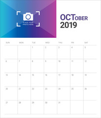 October 2019 desk calendar vector illustration