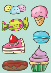 Sweet cake and candy illustration doodle