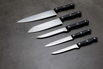 Knife set on a dark gray table