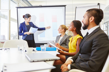 Lecturer giving presentation in business seminar