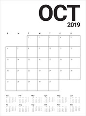 October 2019 desk calendar vector illustration