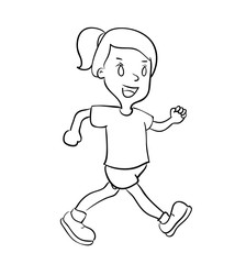 Girl is running or walking outline illustration