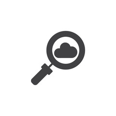 Cloud search vector icon. filled flat sign for mobile concept and web design. magnifying glass with cloud simple solid icon. Symbol, logo illustration. Pixel perfect vector graphics