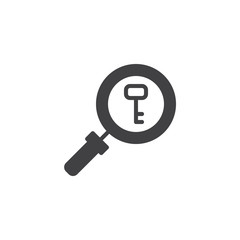 Password search vector icon. filled flat sign for mobile concept and web design. magnifying glass and key simple solid icon. Symbol, logo illustration. Pixel perfect vector graphics