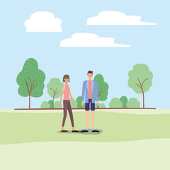young couple walking on the park