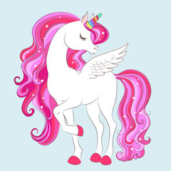 White girl Unicorn with Pink hair and stars.