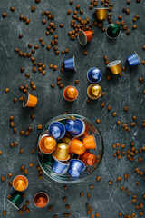Many colorful coffee capsules for coffee machine
