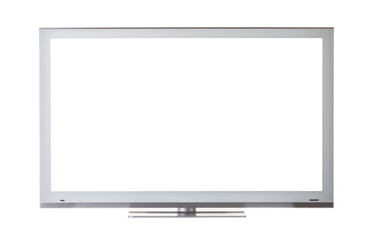 Stylish TV, front view, isolated on white background