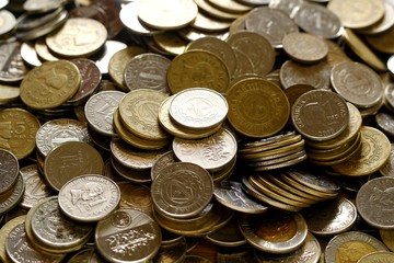 Bunch of coins on a table