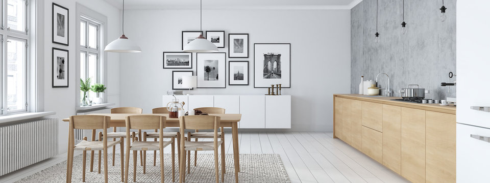 Fototapeta modern nordic kitchen in loft apartment. 3D rendering