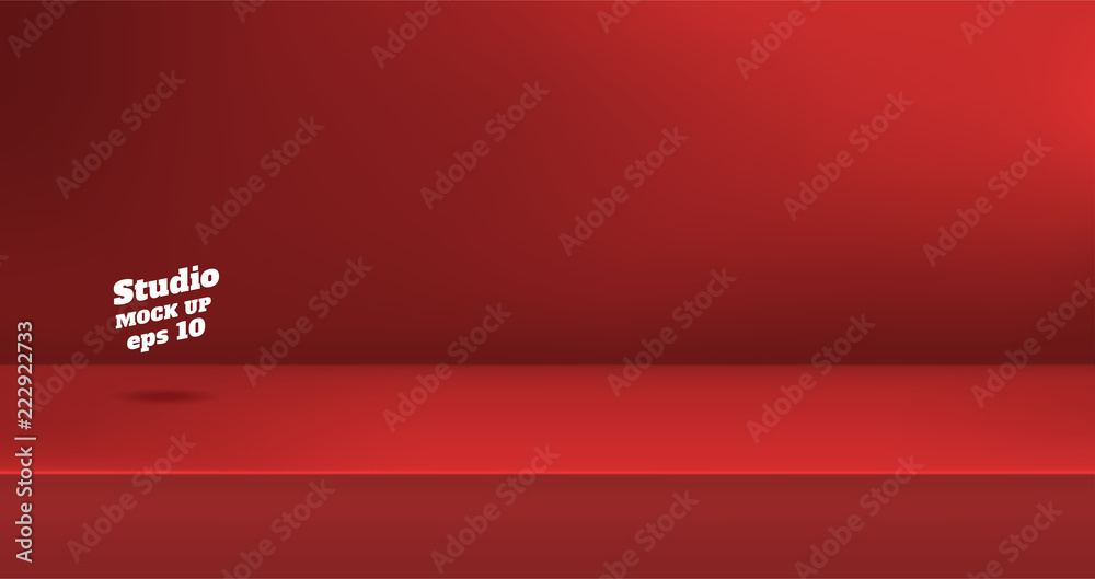 Poster Vector,Empty vivid red color studio table room background ,product display with copy space for display of content design.Banner for advertise product on website.