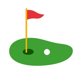 Foto auf Acrylglas Golf course green with flag or flagstick and golf ball flat vector color icon for sports apps and websites © martialred