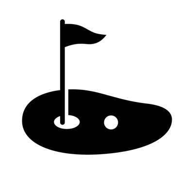 Golf course green with flag or flagstick and golf ball flat vector icon for sports apps and websites