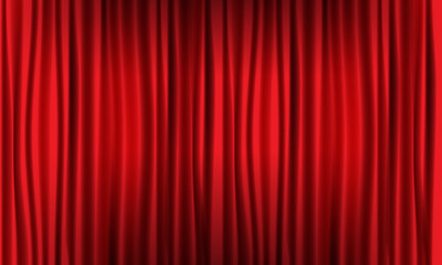 Close view of realistic red curtain. Vector illustration.