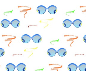 seamless pattern of glasses and colorful watercolor spots