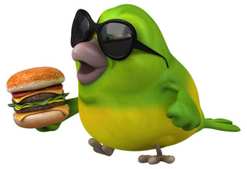 Fun green bird - 3D Illustration