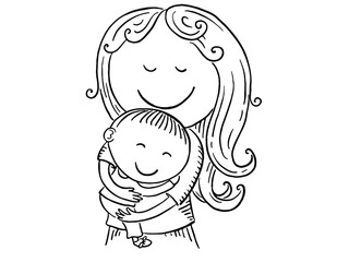 Happy cartoon mother with a child, vector illustration