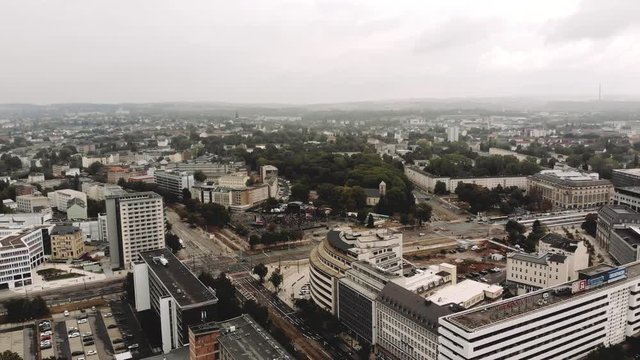 The city of Chemnitz in an aerial flight on the September 3rd of 2018. The people are gathering to witness the concert against racism..