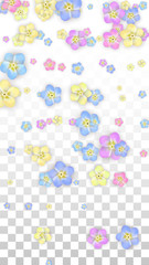 Vector Realistic Colorful Petals Falling on Transparent Background. Spring Romantic Flowers Illustration. Flying Petals. Sakura Spa Design. Blossom Confetti. Design Elements for Wedding Decoration.