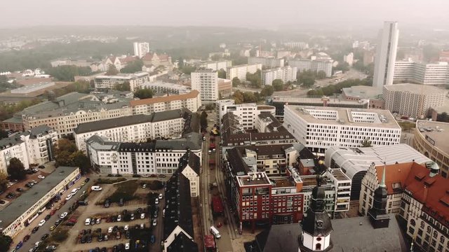 Aerial view over Chemnitz on a September morning.