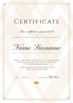 Certificate template with frame border and pattern. Design for Diploma, certificate of achievement, certificate of completion, certificate of appreciation, of excellence, of attendance template, award