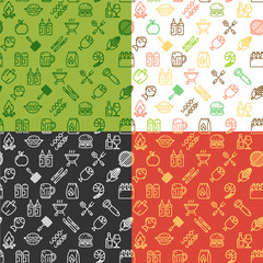 Bbq Party Signs Seamless Pattern Background Set. Vector
