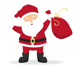 Happy cartoon Santa Claus with red bag with presents