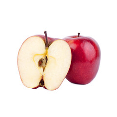 Red apple and half of apple on white background isolated close up