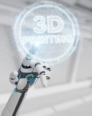 Robot white hand using 3D printing digital hologram 3D rendering