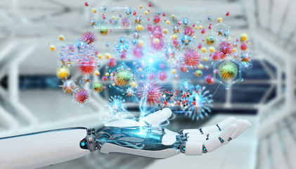 Cyborg creating and analyzing nanovirus 3D rendering