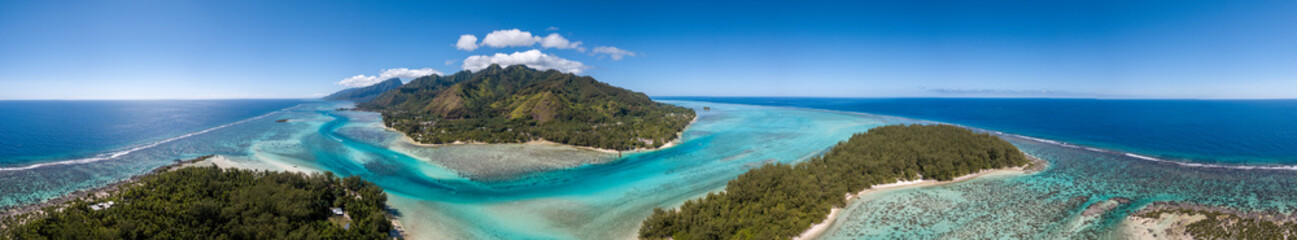 Moorea island french polynesia lagoon aerial view - obrazy, fototapety, plakaty