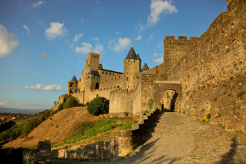 Obraz premium Ancient castle of Carcassonne overlooking the southern France countryside. Languedoc, France, Europe.