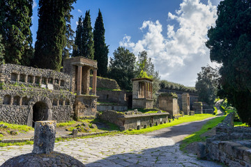 Necropolis of Porta Nocera in Pompeii ruins bright sunny day