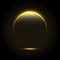 Gold glittering star dust lights circle. Sparks in explosion on black background. Graphic concept for your design